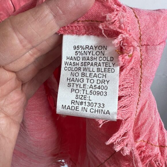 Umgee Sleeveless Button Down Raw Hem Stonewash Pink Dress Size Large - Picture 7 of 8